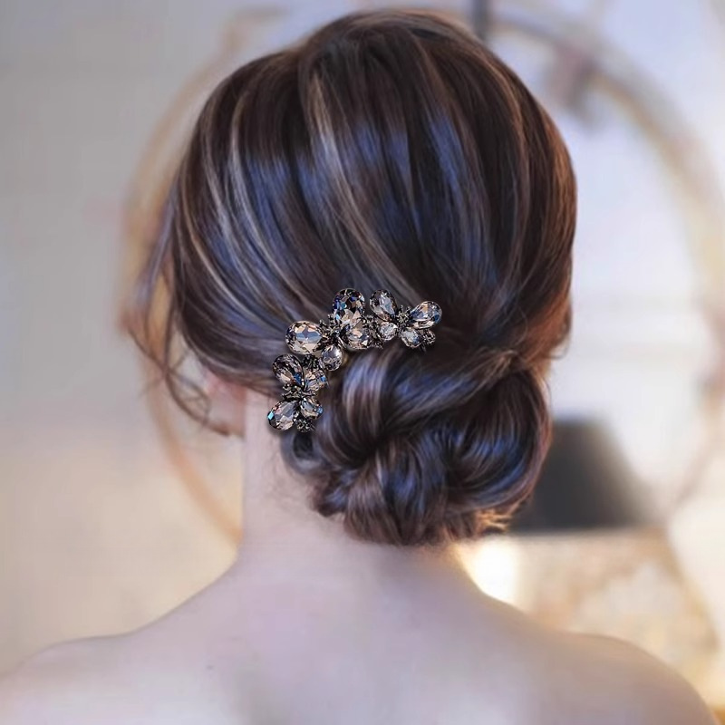 Mariposa de diamante para el cabello, pinza de cabello de alta gama, pinza de cabello delicada, temperamento de bola, pein de cabello de cuatro dientes, tocado