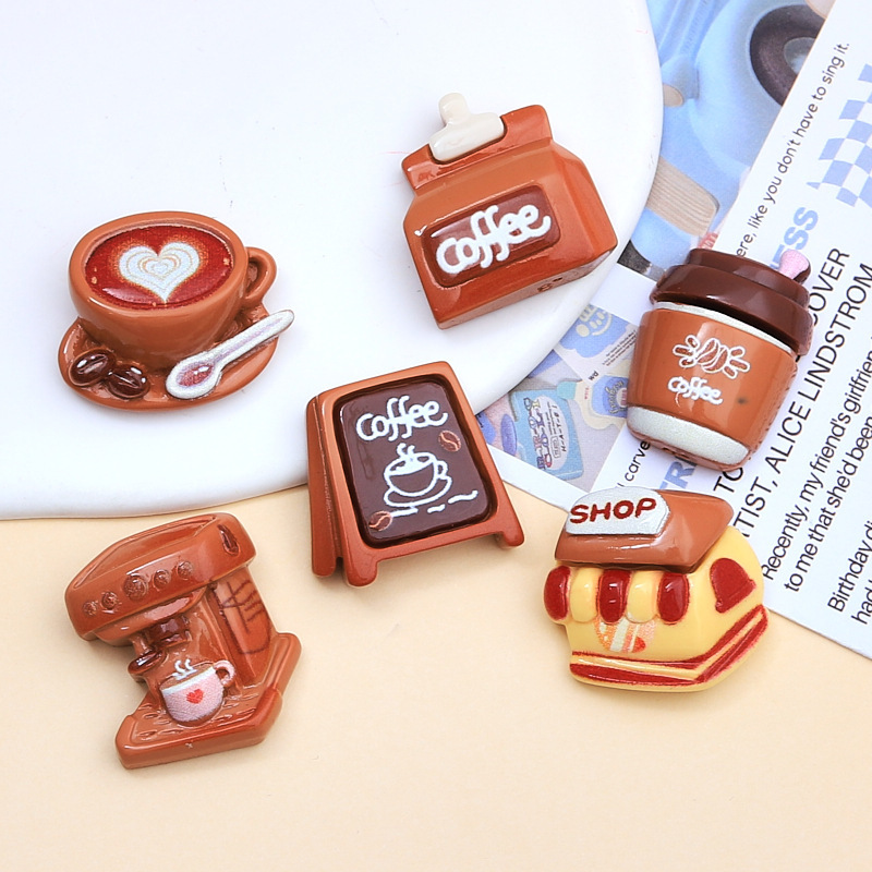 Coffee Afternoon Tea Cartoon DIY Jewelry Cream Gel Hairpin Creative Hole Shoes Buckle Decoration Resin Accessories Shoe Flower