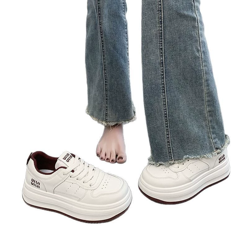 Small white shoes, footwear, high universal sneakers platform for leisure, 2025 years, trend of season