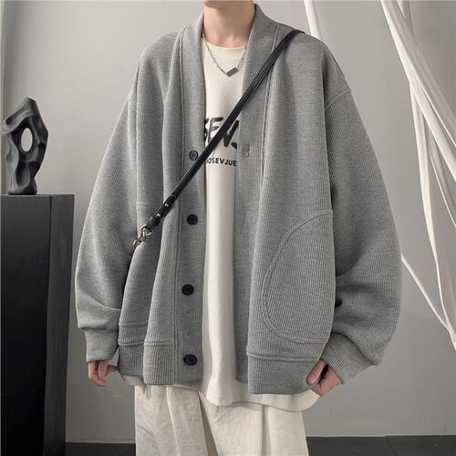 Men's V-neck Cropped Hoodie Sweatshirt Trendy Brand Spring and Autumn  New Relaxed Casual Top Outerwear