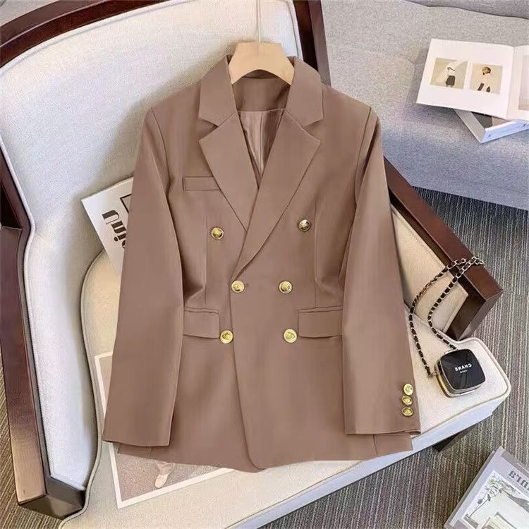 2025夏季气质名媛长袖双排扣显瘦西装外套女雪尼尔氨纶公主袖无袖