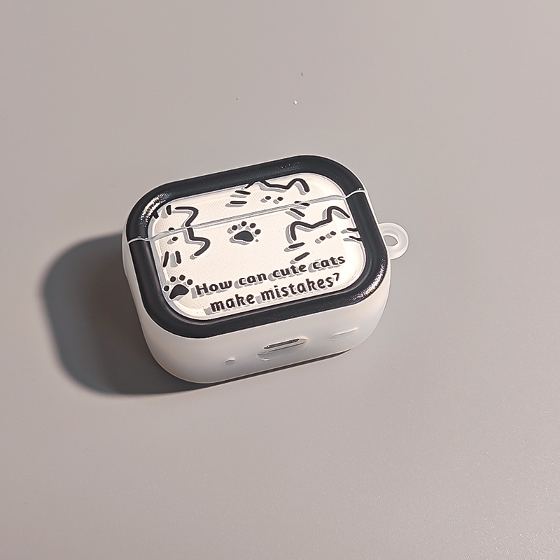 Funda protectora con diseño de gato negro de dibujos animados para AirPods 4 Pro 3, funda para auriculares Apple de segunda generación