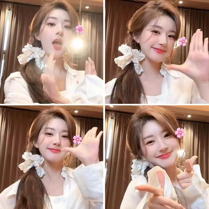 Zhao Lusi のヘアゴムと同じスタイルの二層レースのヘアゴム、かわいいヘッドバンド、高価値の帽子、学生のヘアロープとヘアアクセサリー|undefined