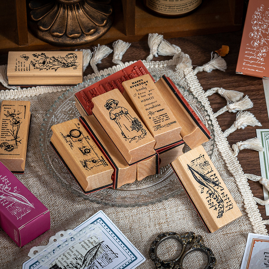 Serie de flores y flores para niñas, exquisitos sellos de madera, creativos transfronterizos, plantas frescas, bolsos, sellos decorativos de diario de bricolaje