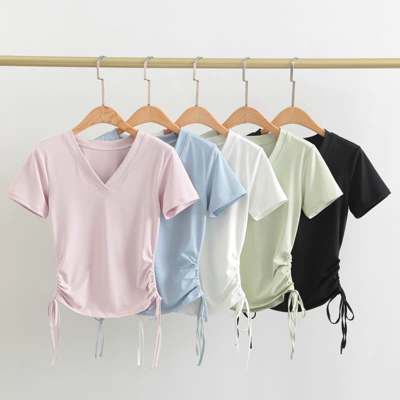 V-neck yoga top women's spring and summer thin quick-drying Pilates training fitness short-sleeved running sports T-shirt slim