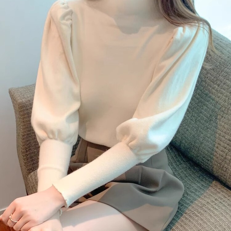 2023 New Autumn and Winter Half Turtleneck Lantern Sleeve Inner Top Women's Fashionable Elegant Slimming Look Bottoming Knitwear 2023 New Autumn and Winter Half Turtleneck Lantern Sleeve Inner Top Women's Fashionable Elegant Slimming Look Bottoming Knitwear