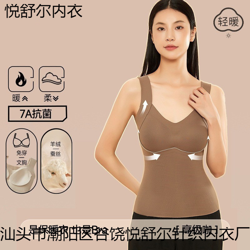 2025 新しい秋と冬の女性用サーマルベスト、ブラジャーなし、オールインワンボトリングシャツ、両面起毛肌に優しい下着|undefined