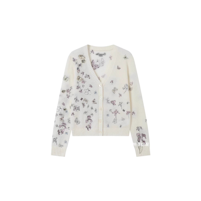 Cd Brand New 3D Butterfly Embroidery V-Neck Long-Sleeve High-End Alpaca Wool Knit Cardigan for Socialites and Fairies Cd Brand New 3D Butterfly Embroidery V-Neck Long-Sleeve High-End Alpaca Wool Knit Cardigan for Socialites and Fairies
