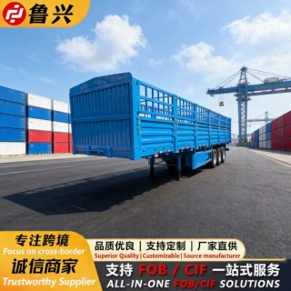 鲁兴制造欧式苍栅栏板半挂车跨境栏栅式重载物流货运高栏挂车