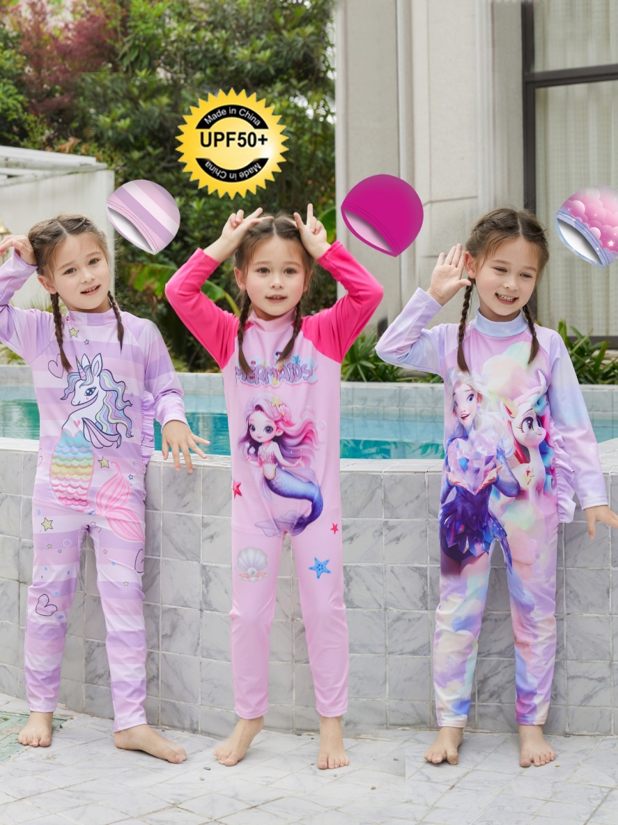 Traje de baño para niños del sudeste asiático Traje de surf para niñas Traje de baño con protección solar Traje de baño de una pieza Pantalones de manga larga Traje de baño PUF50