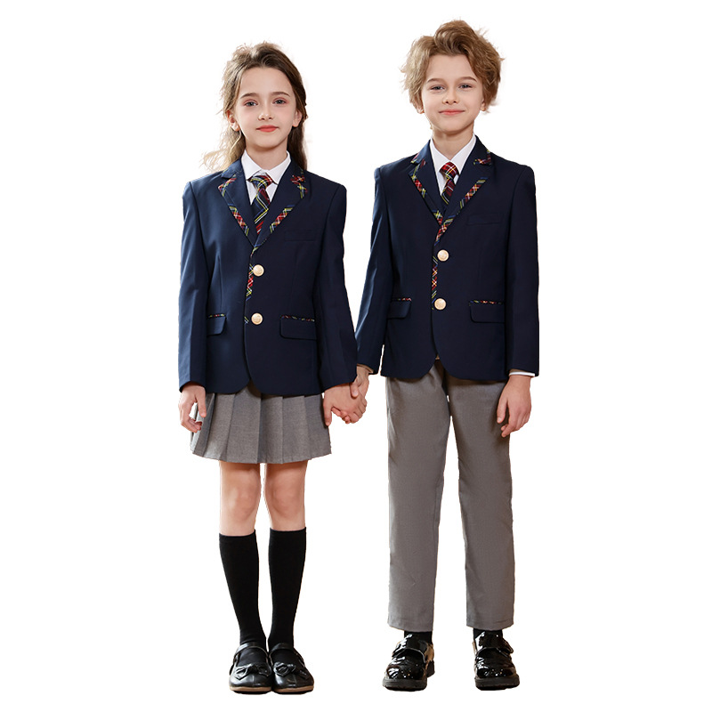 Uniformes escolares de escuela primaria, trajes de primavera y otoño, trajes de estilo universitario británico para niños, uniformes de clase, uniformes de jardín de infantes, uniformes de coro