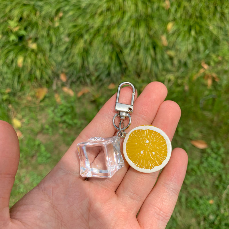 Summer Lemon Ice Cube keychain schoolbag pendant jewelry key chain bag personalized creative car key pendant