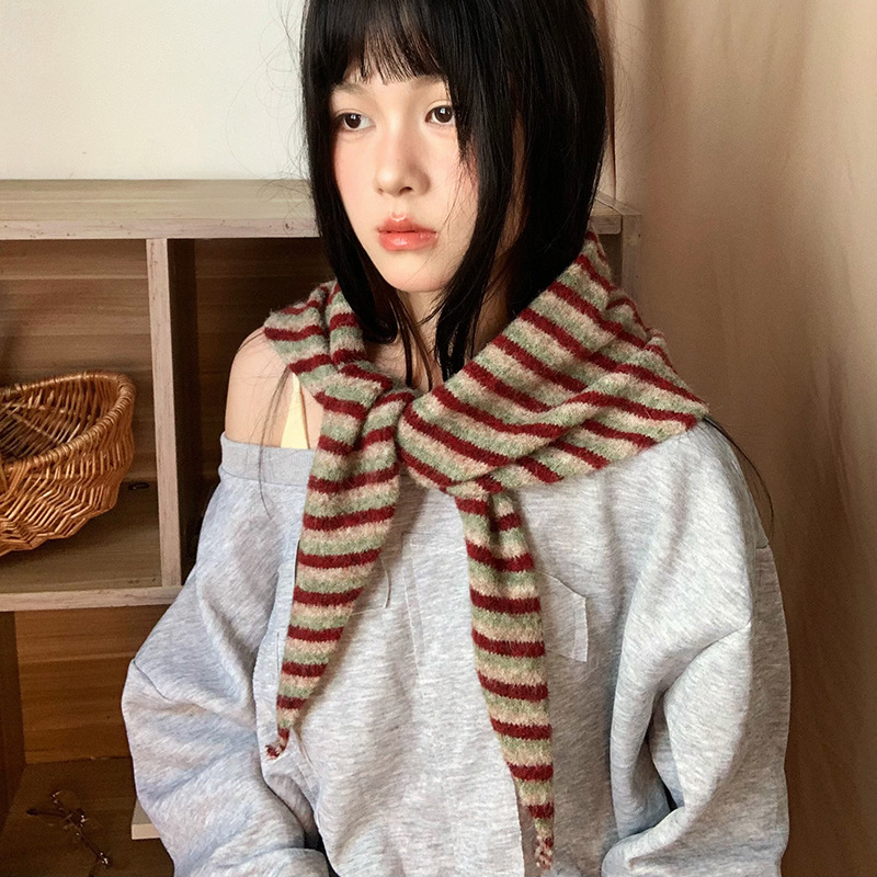 秋季好搭单品 羊毛混纺条纹三角巾 多用头巾小披肩围脖 时髦潮女|undefined