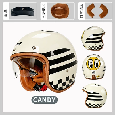 Voss Retro Motorcycle Helmet 3C Certified Men's and Women's 3/4 Cruising Scooter Electric Vehicle Riding Safety Helmet for All Seasons (Motosiklet kaskı (dəbilqə)) - candy-m