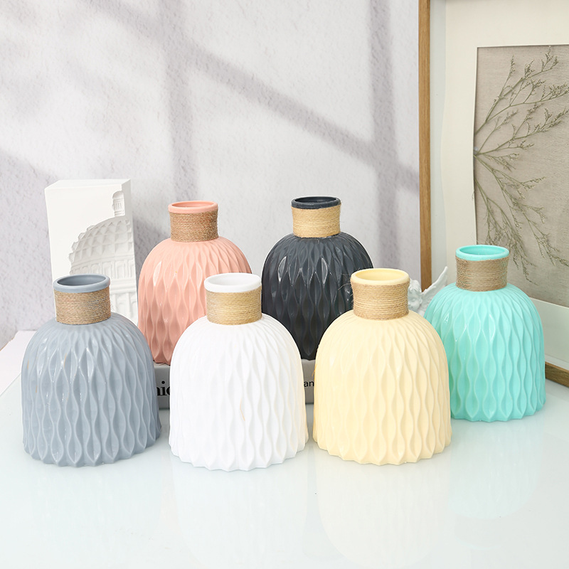 Accent Piece Wave Pattern Plastic Vase Nordic INS Inspired Ceramic Vase Plastic Flower Pot Flower Holder Flower Basket
