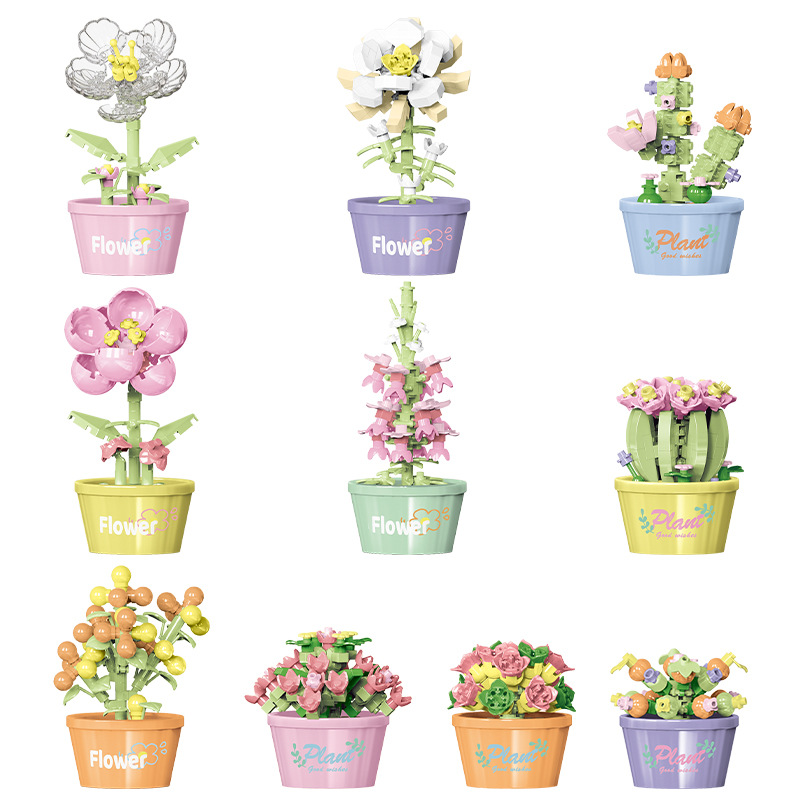 새로운 호환 레고 작은 입자 영원한 꽃 건물 블록 화분 고기 콘 장식품 소녀를위한 어린이 조립 장난감