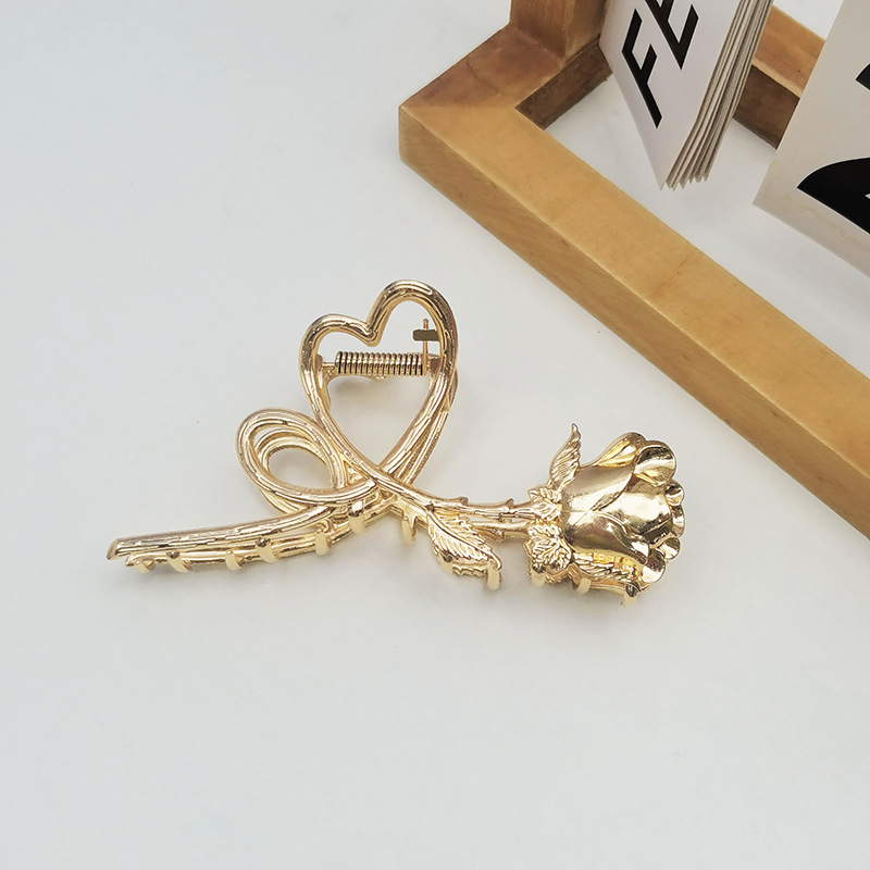 Molla per capelli retro in metallo cuore rosa accessorio donna_voghion.com