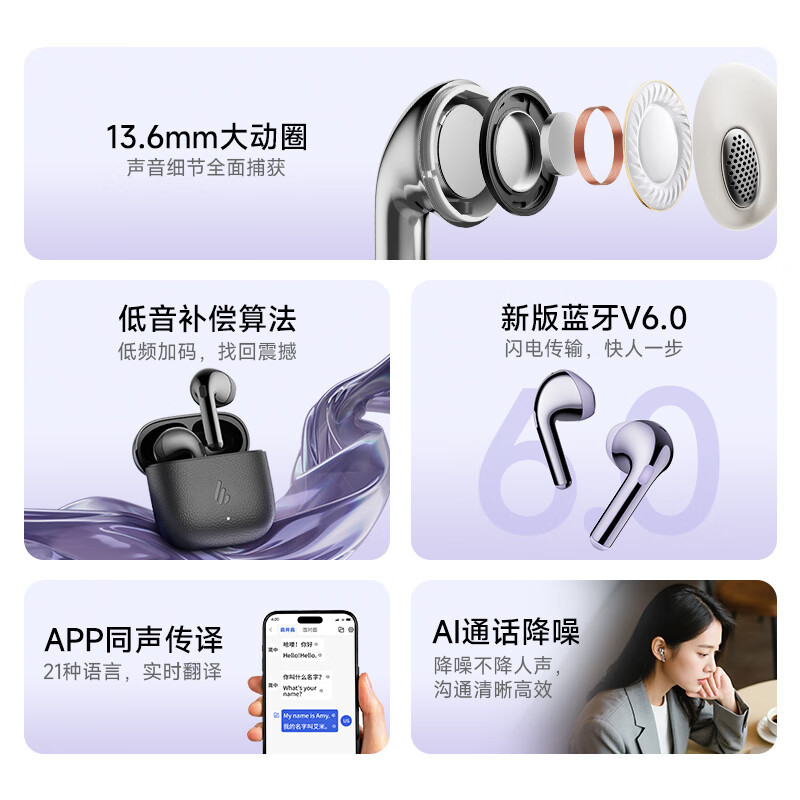 漫步者Lolli Air真无线蓝牙耳机蓝牙V6.0低音补偿空间音效大动圈|undefined