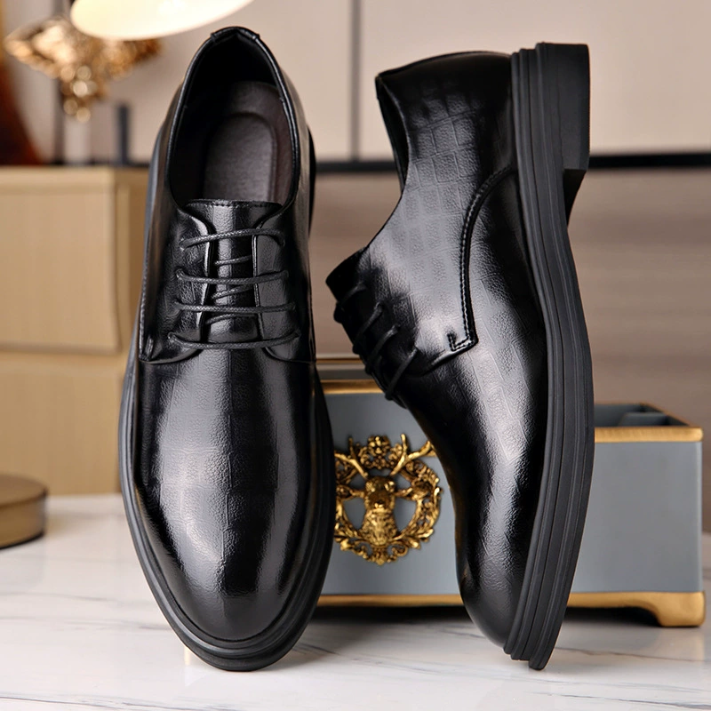 Деловая официальная повседневная обувь Британский Жених натуральная кожа скрытой высоты тонкая мягкая подошва свадебные кожаные туфли мужские осенние дышащие