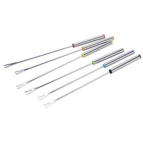 Six-piece set of fruit forks, stainless steel multi-color skewer tools, hot pot picks, dessert forks, outdoor barbecue forks, hot pot spicy