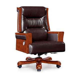 Imported leather solid wood office chair chairman chair first layer cowhide boss chair leather office chair manager Executive Chair