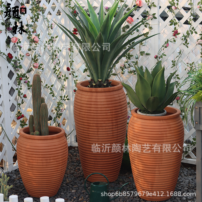 Paisaje de maceta de cerámica roja gran maceta de cerámica roja ventilada maceta de adobe jardín decoración gran maceta de cerámica plantación de flores