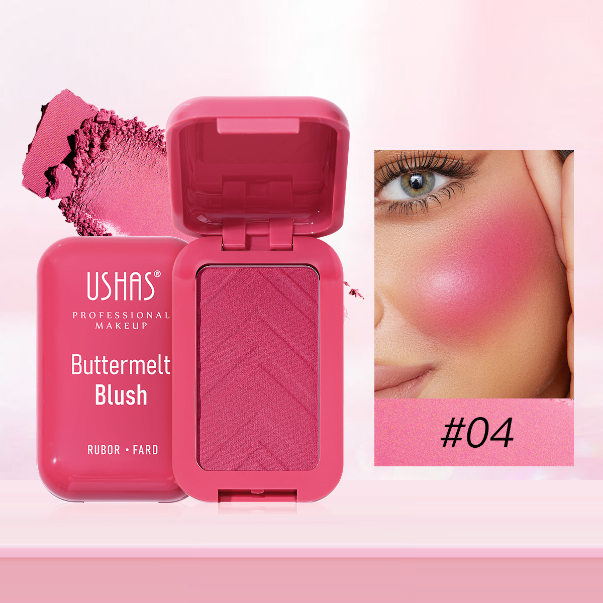 USHAS Europa y América spot transfronterizo rubor en polvo, ligero y delicado, efecto de maquillaje natural impermeable de larga duración UF067