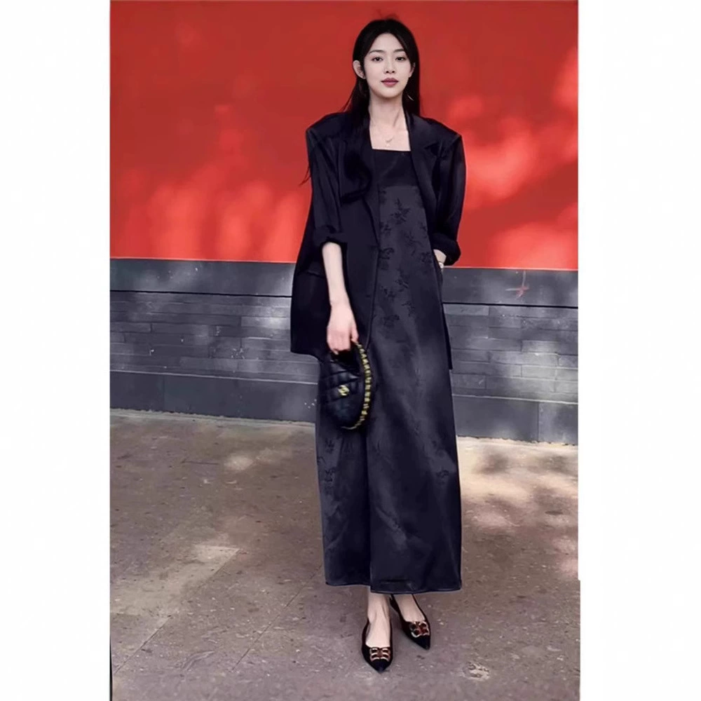 [Спот] Большой размер женской весны и лета новый толстый мм набор маленький костюм национальный ветер подтяжка юбка из двух частей 6066