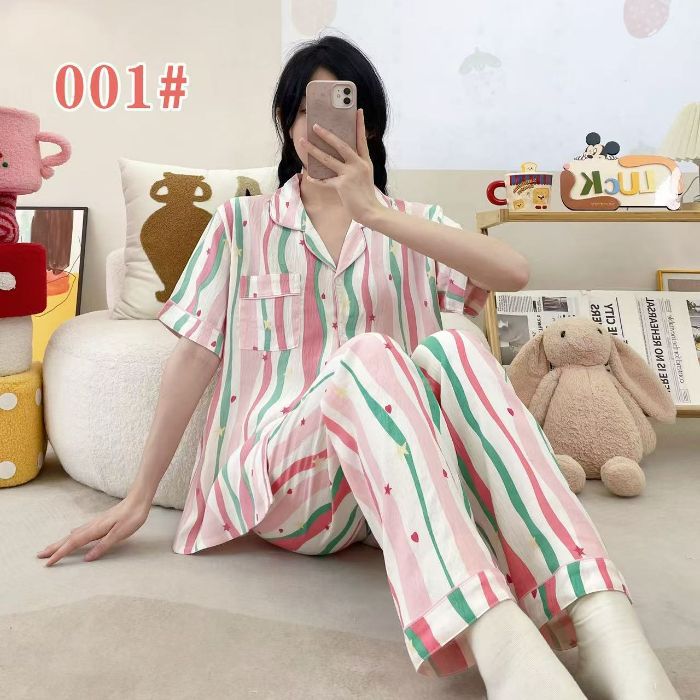 Estilo explosivo transfronterizo spot verano pantalones de manga corta cardigan solapa pijamas de dibujos animados lindo nube femenina algodón cómodo servicio a domicilio