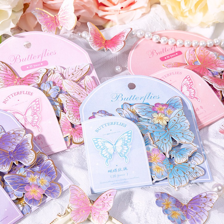 Yuxian 2 sticker package old butterfly story series Pearl gilding three-dimensional Journal decoration material 20 pieces into 4 types