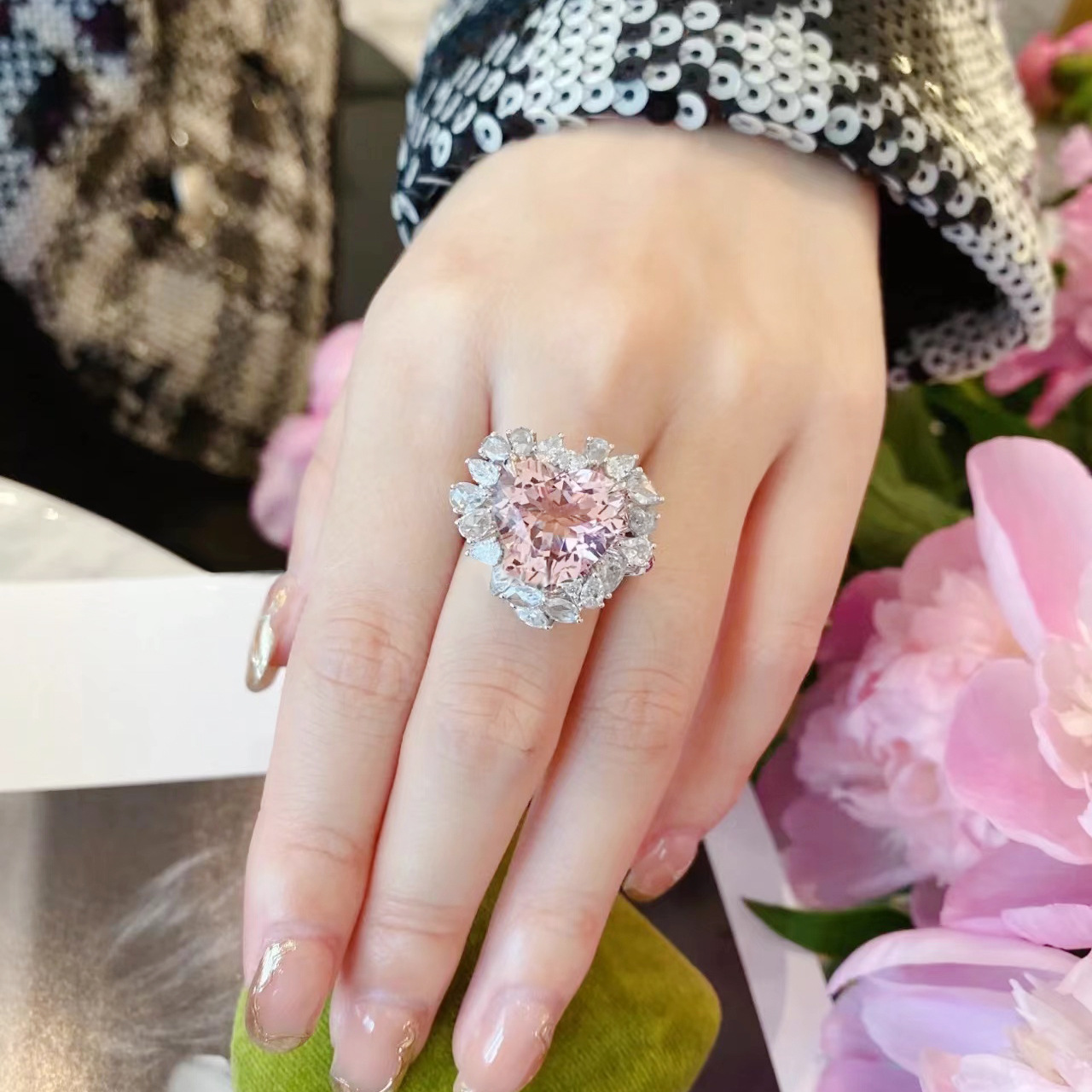 Sweet Heart Shape Copper Open Ring Plating Artificial Gemstones Copper Rings