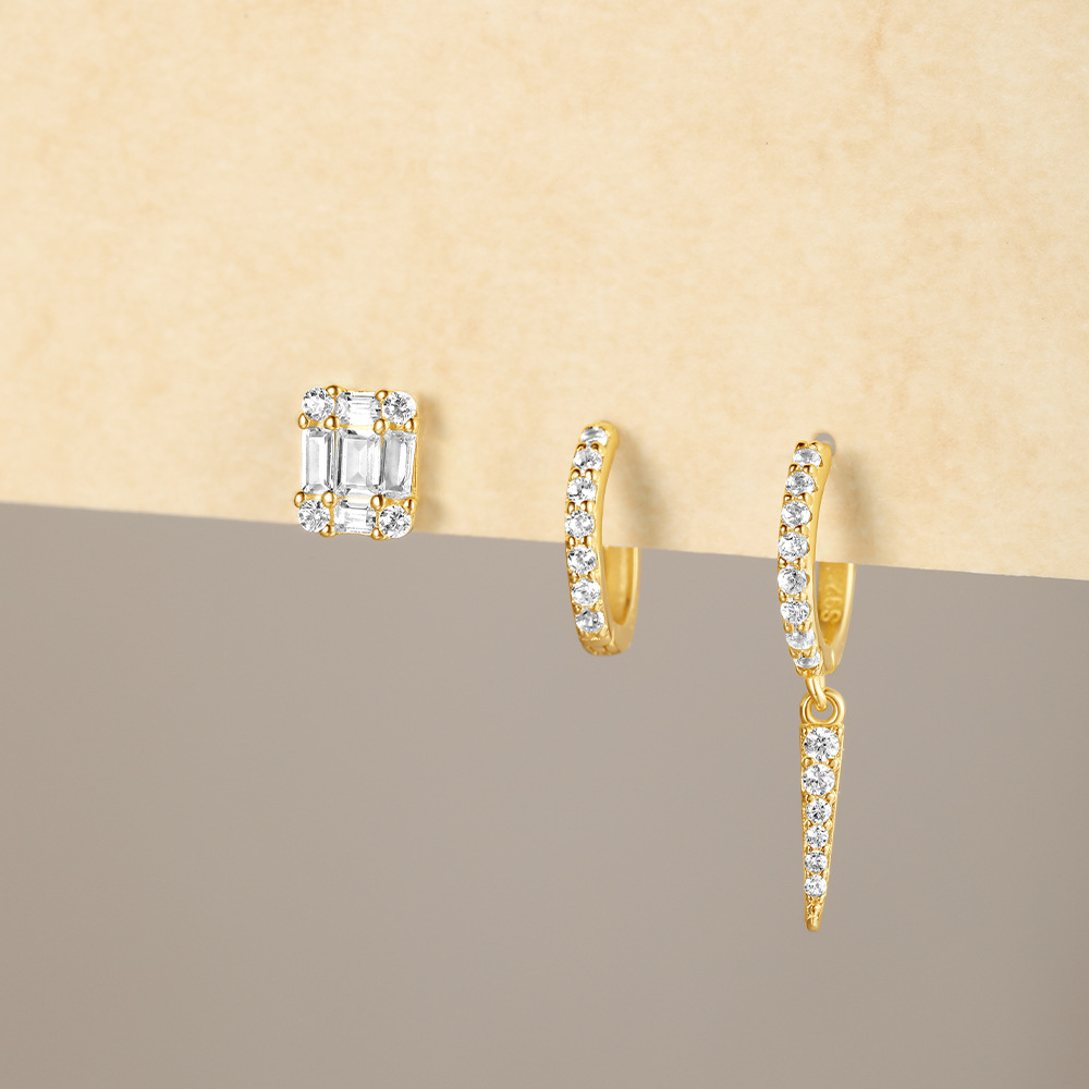 6g Weight 925 Sterling Silver Ear Needle Material Zircon Inlay Material Drop Earrings, Earrings, Ear Studs Classification 3 Pieces Set Quantity Daily, Street Occasion 925 Sterling Silver Material Geometric Pattern Women's Gender Inlay Design Simple Style, Shiny Style 3 Pieces Set 925 Sterling Silver Zircon Geometric Drop Earrings Earrings Ear Studs 9