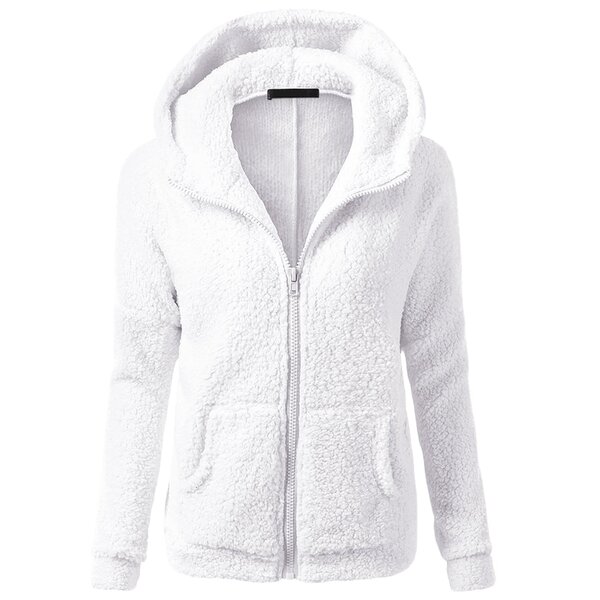 Cross-Border Amazon 2025 Autumn and Winter New Women's Fashion Solid Color Sweatshirt Loose Hooded Plush Zipper Jacket Top