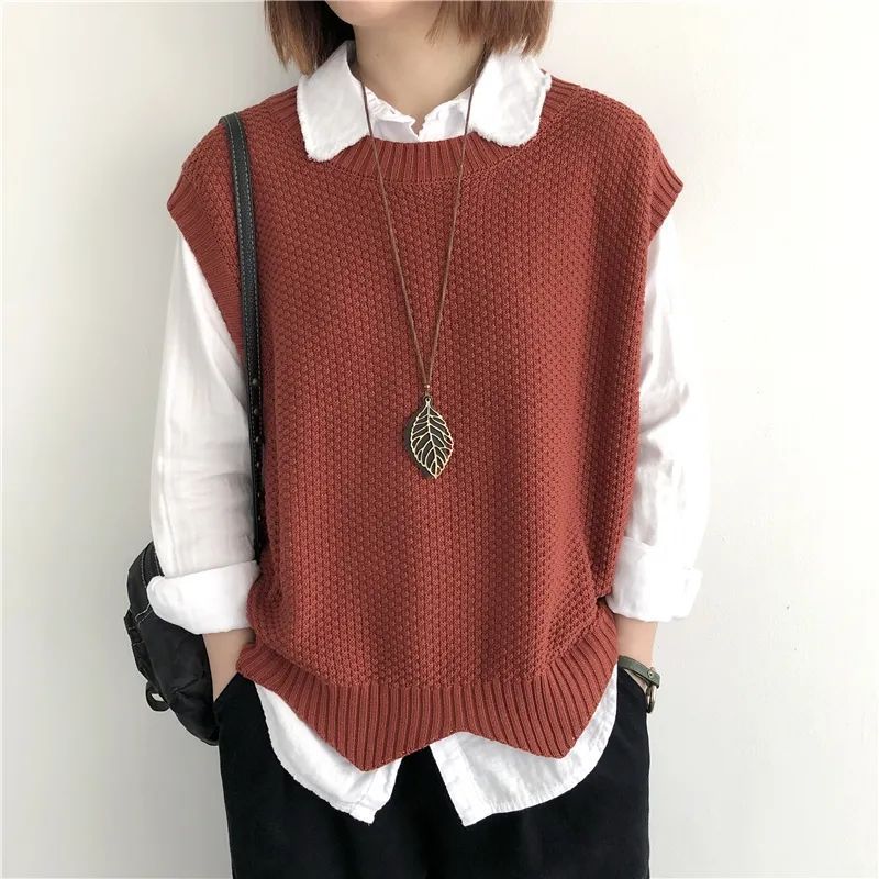 针织马甲女背心2025春季纯色宽松圆领不规则套头短款马夹坎肩外搭|undefined
