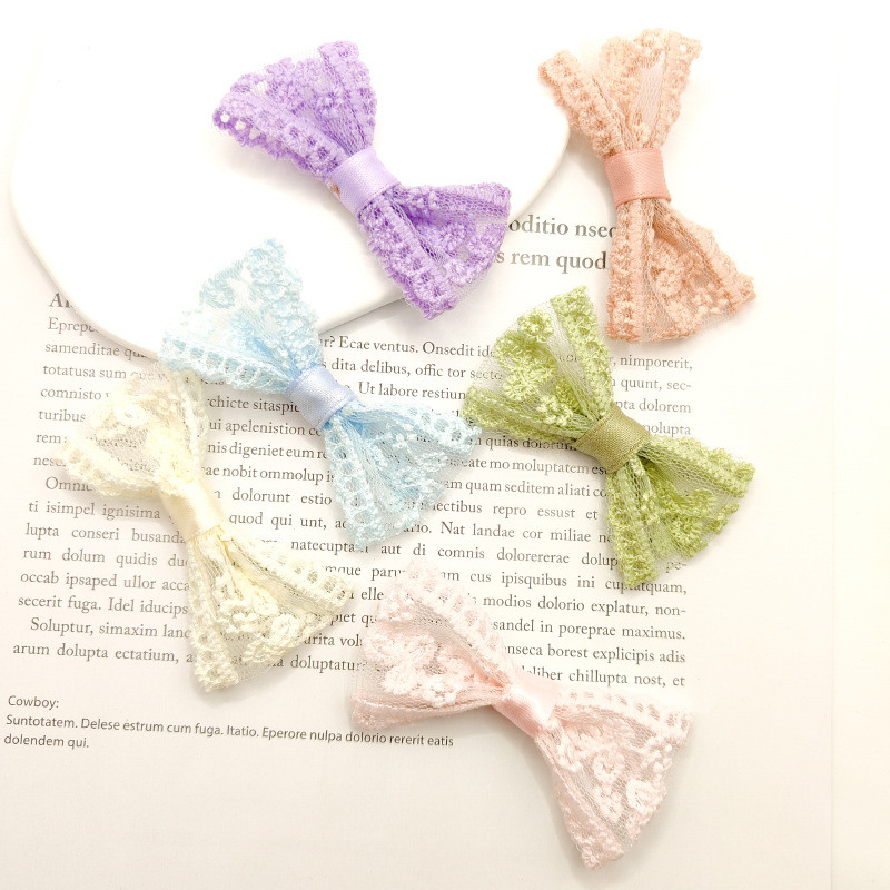 New 6.5cm lace bow accessories clothing decoration children's clothing embroidery mesh gauze bow tie wholesale