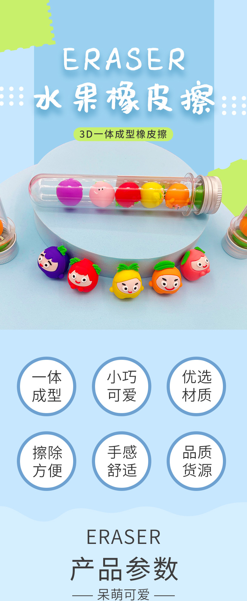 创意可爱水果橡皮擦可爱橡皮擦无屑擦得干净儿童小学学习用品批发详情1