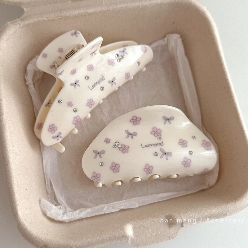 甜美清新小碎花蝴蝶结点钻抓夹韩版新款少女感盘发夹鲨鱼夹发饰品|undefined