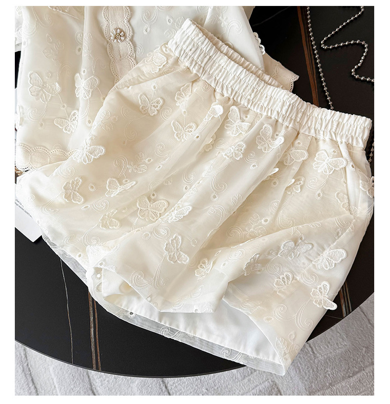 Vêtements pour femmes, petit style, tempérament, costume féminin, nouveau design d'été, haut brodé en jacquard, short à jambes larges, costume deux pièces_voghion.com