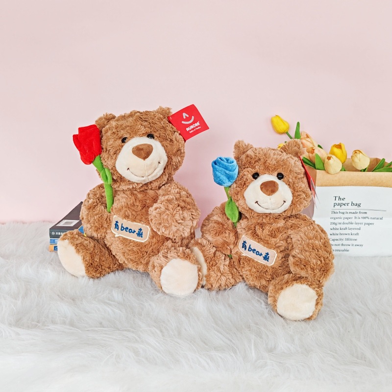 Caja de regalo, muñeca de oso con sombrero, muñeca de oso de peluche, juguetes de peluche, flores, regalos de cumpleaños para chicas, transfronterizos