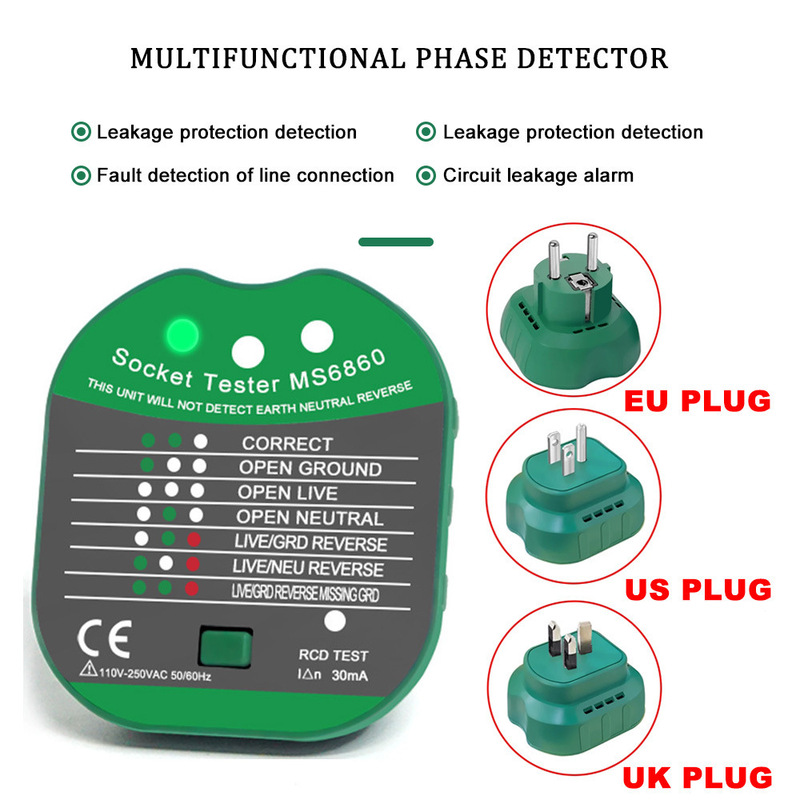 European Regulations, British Regulations, American Regulations, Eu Uk Us Professional Socket Tester Power Polarity Phase Detector Cross-Border