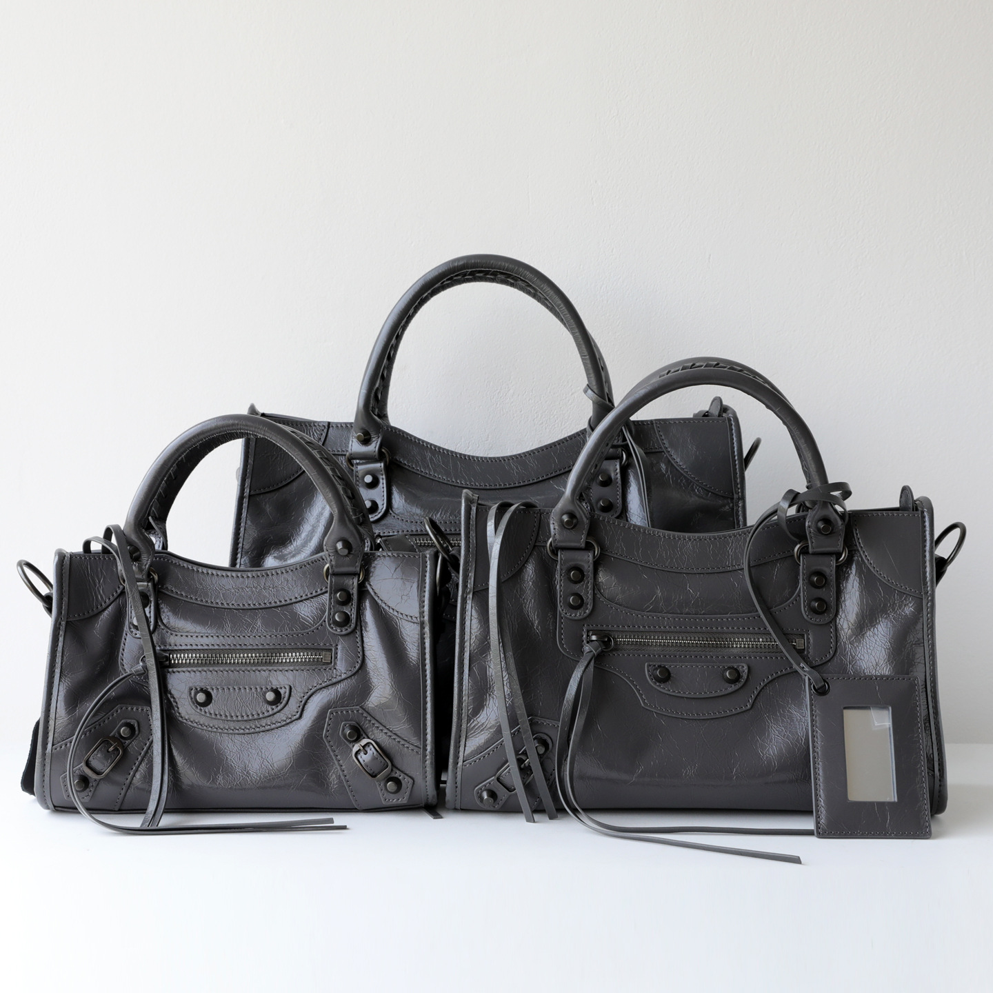 Classic Lecity Large Capacity Motorcycle Bag - Cracked Pattern Punk Studded Top Grain Cowhide Shoulder Handbag - Thumbnail 8