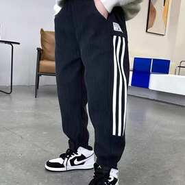男童灯芯绒运动裤子春秋装2024新款中大童一体绒保暖棉裤休闲长裤