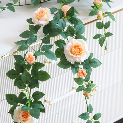 Artificial rose flower fake vine wedding background vine soft decoration wall hanging air conditioner pipe wrapping wall covering