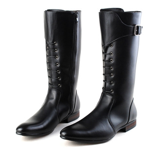 Factory men's leather boots pointed high boots denim boots British fashion stage boots Korean style men's Martin boots