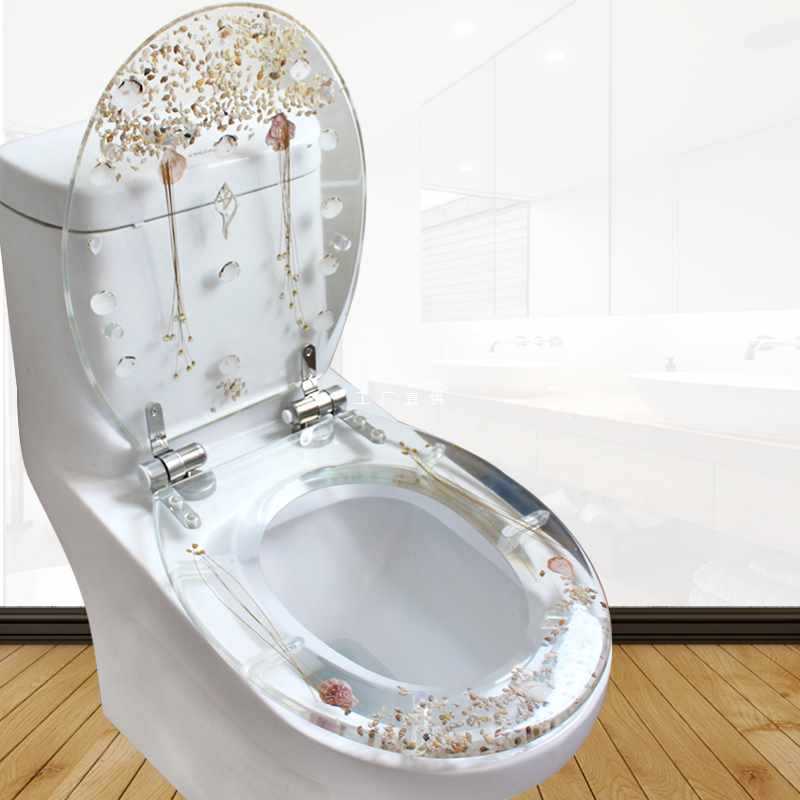 ✅树脂马桶盖 通用坐便盖板 真实干花贝壳制作透明马桶盖缓降加厚