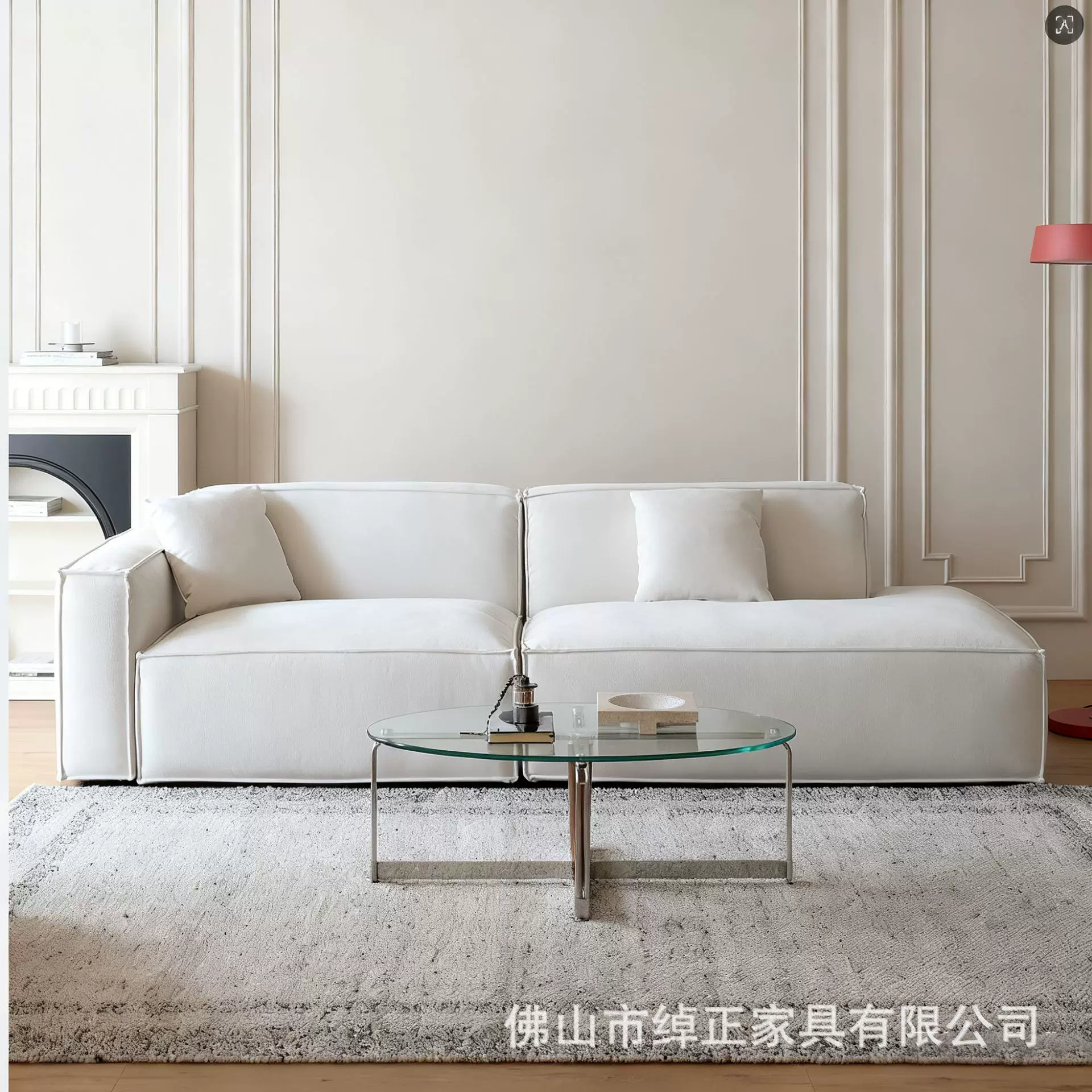 磨砂布艺沙发客厅异形转角豆腐块法式奶油白可拆洗法兰丝温妮沙发