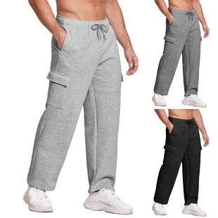 Winter Velvet Thickeneded Sweatpants European and American Men's Multi-Flap Pocket Pants Casual Pants Knitted Loose Men's Straight Casual Sweatpants