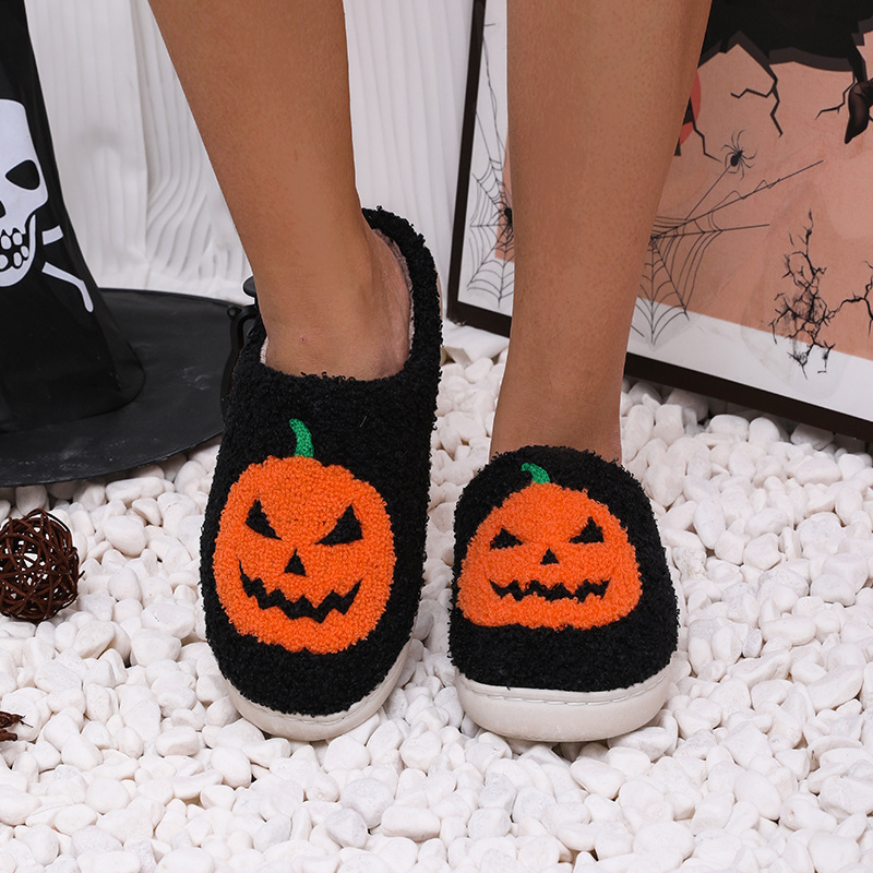 Små beställningar i lager Halloween pumpa höst och vinter män och kvinnor par bomull tofflor hem inomhus_voghion.com