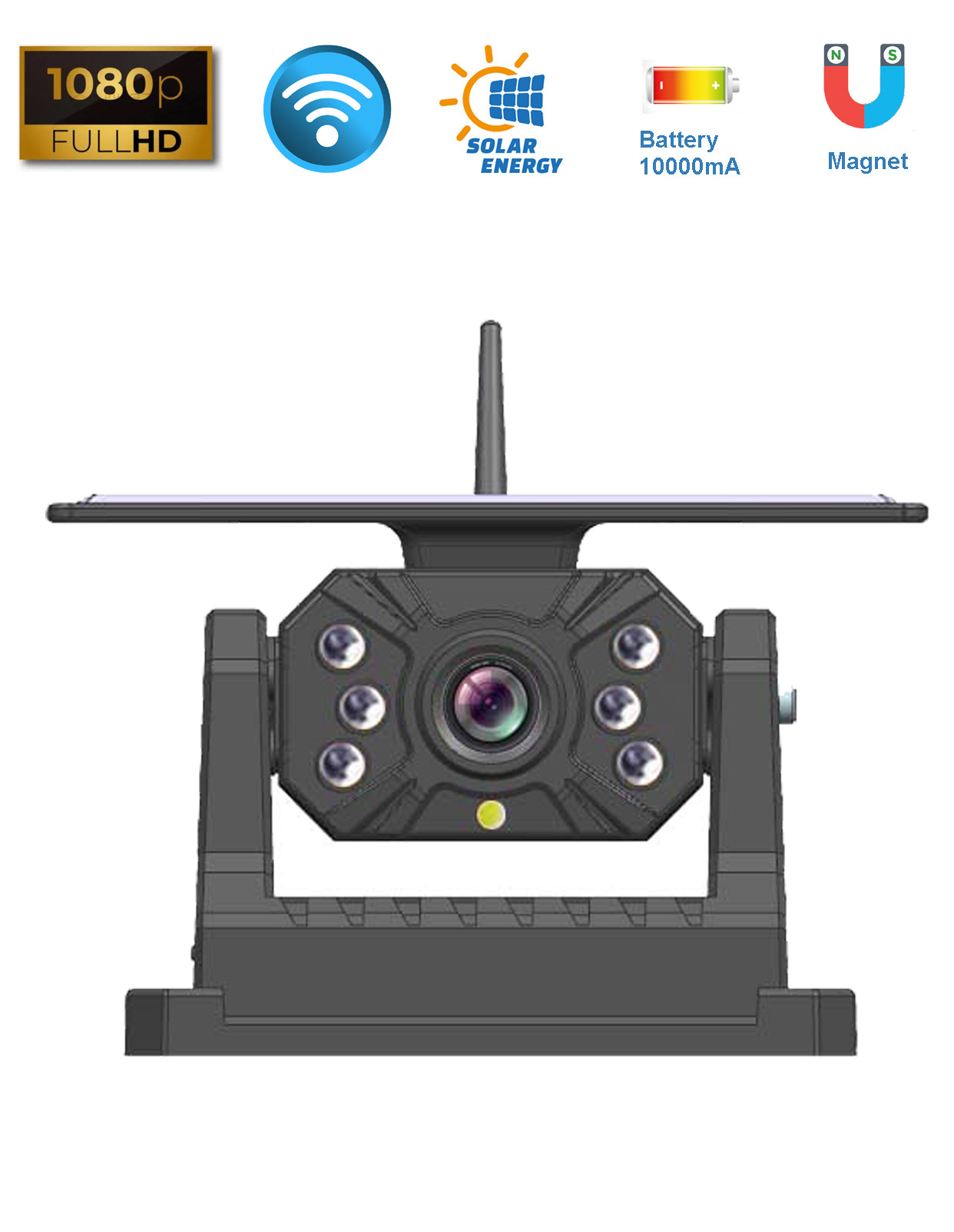 Solar wireless reversing camera, magnetic mount, 1080P, 128G DVR
