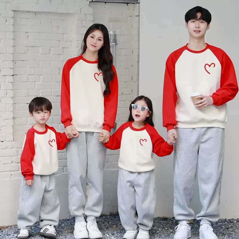 350克爱心线条亲子装春秋儿童卫衣巨显白圆领幼儿园班服秋款上衣